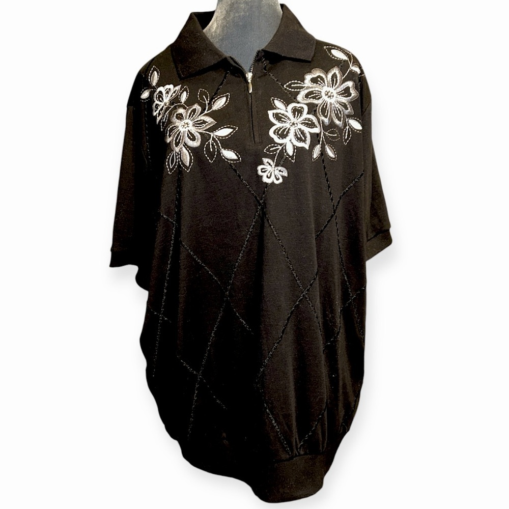Alfred Dunner woman embroidered floral neckline diamond stitching on body